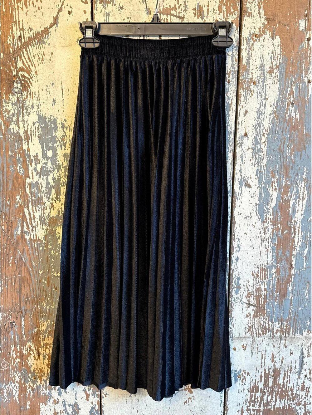 Allegra K Black High Waist Velvet Pleated Midi Skirt size XS